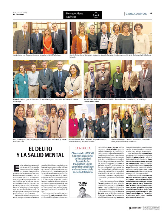 Aita Menniko LPU, protagonista Espainiako Lege Psikiatriako Elkartearen XXVII. Biltzar Nazionalean